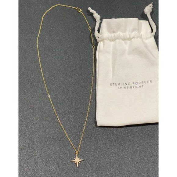 Sterling Forever 14K Gold Vermeil Cubic Zircon Starburst Pendant Necklace - Picture 2 of 6
